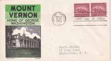 STAMP US SCOTT 1032 "Mt. Vernon" 1 1/2 CENT 1956 PAIR FDC - A