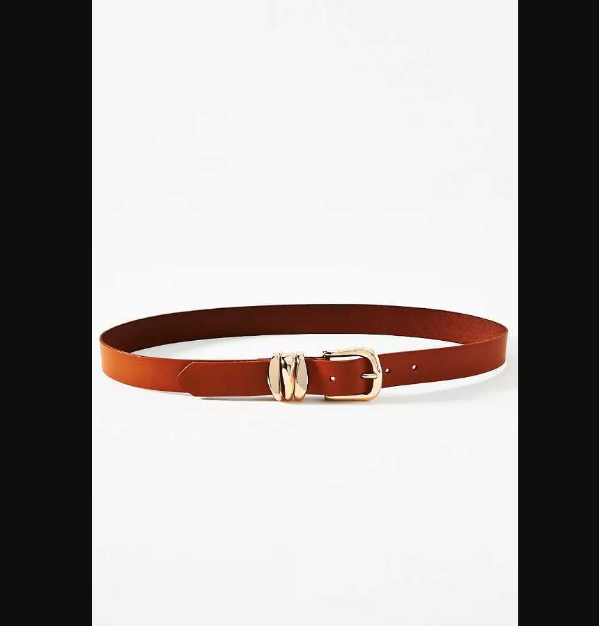 ANTHROPOLOGIE Structured Keeper Belt Brown Leather Gold Buckle XL NWT Square Buckle Multi Keeper Belt | Anthropologie main image 3