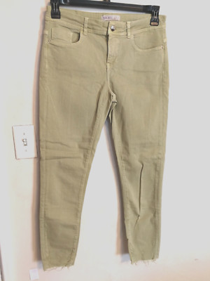 Zara Basic Womens Jeans 8 Green Z1975 Denim Ankle Skinny Stretch Distressed