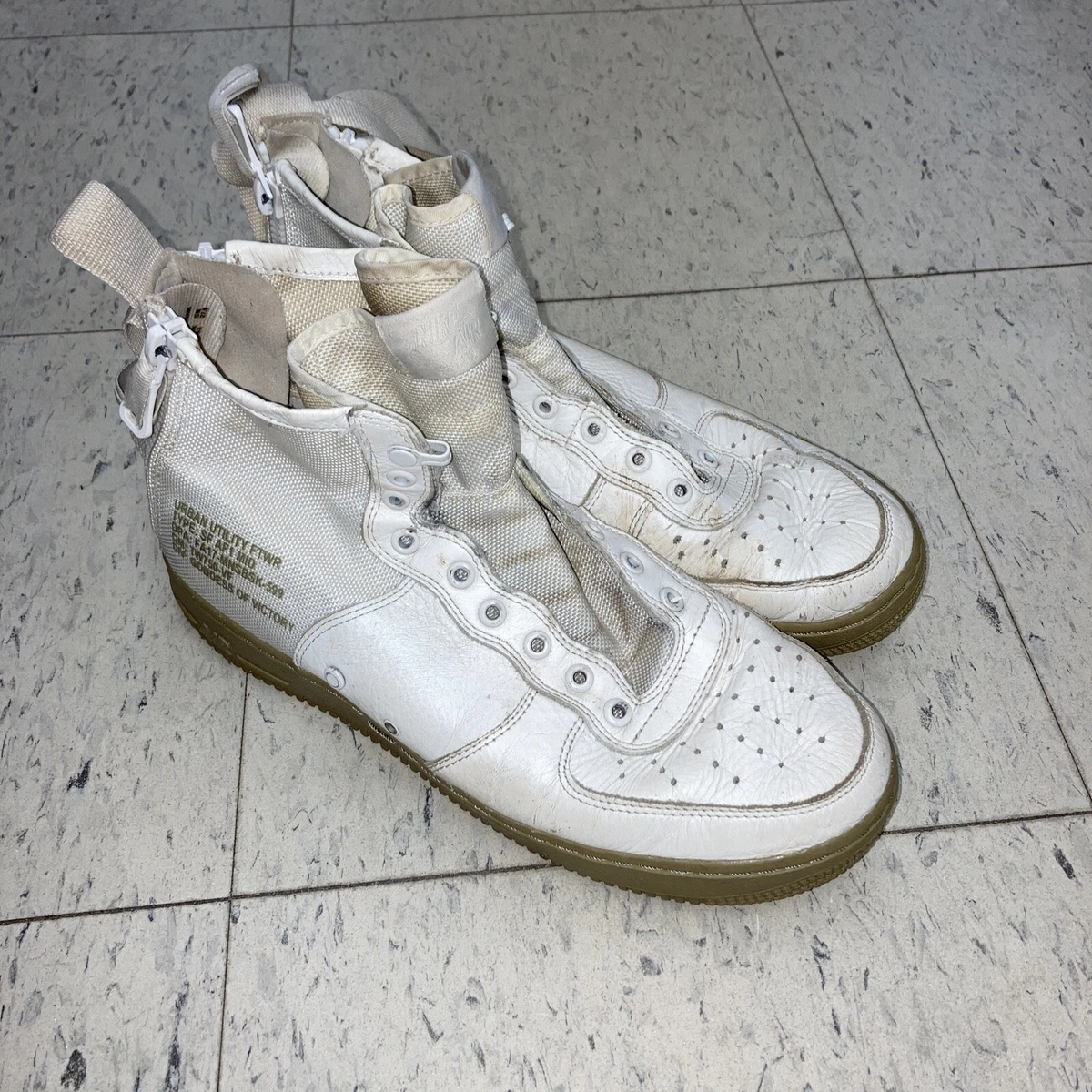 Nike SF Air Force 1 Mens Size 9.5 Mid White Olive Leather Sneakers