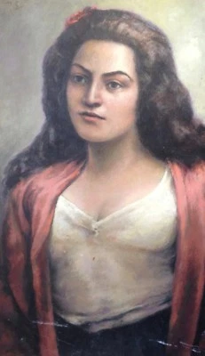 ::ÖLGEMÄLDE °PORTRAIT JUNGE DAME BRÜNETT° SÜDLÄNDERIN MEDITERRAN ART DECO ANTIK - Bild 1 von 4