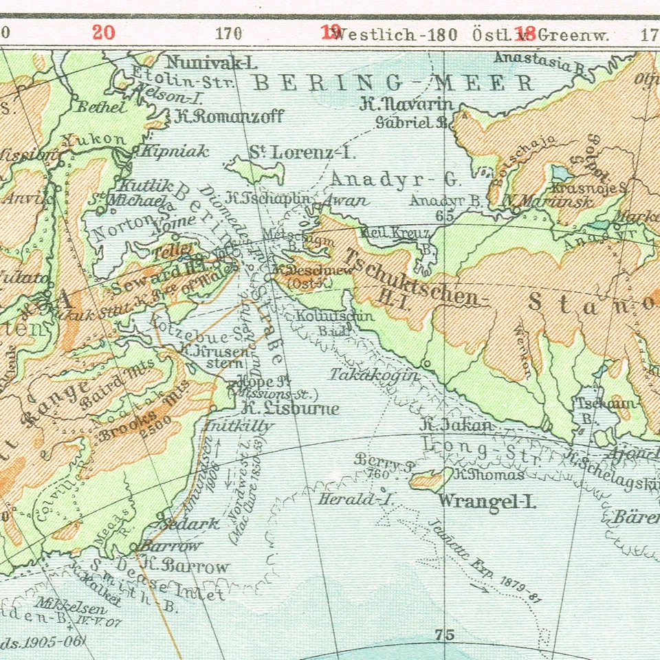 GREENLAND USA NORTH POLE ALASKA ANTIQUE 1928 Original Map RUSSIA CANADA - Image 3 of 4