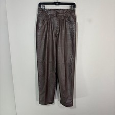 Lauren Ralph Lauren Dress Pants Womens 10P Brown Leather Tapered Pleated Lined