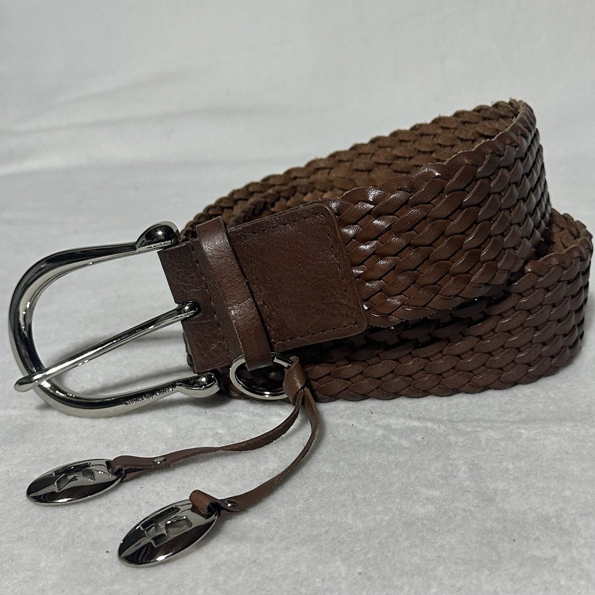 Michael Kors Belt Braided Brown Leather Womens M Weave Wide  display picture 1