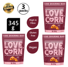 3x Love Corn Smoked BBQ Roasted Corn Snack Fibre Gluten Free Vegan 115g