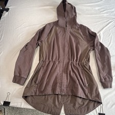 Athleta Hooded Long Jacket Brown Full Zip Up Women's Small 144
