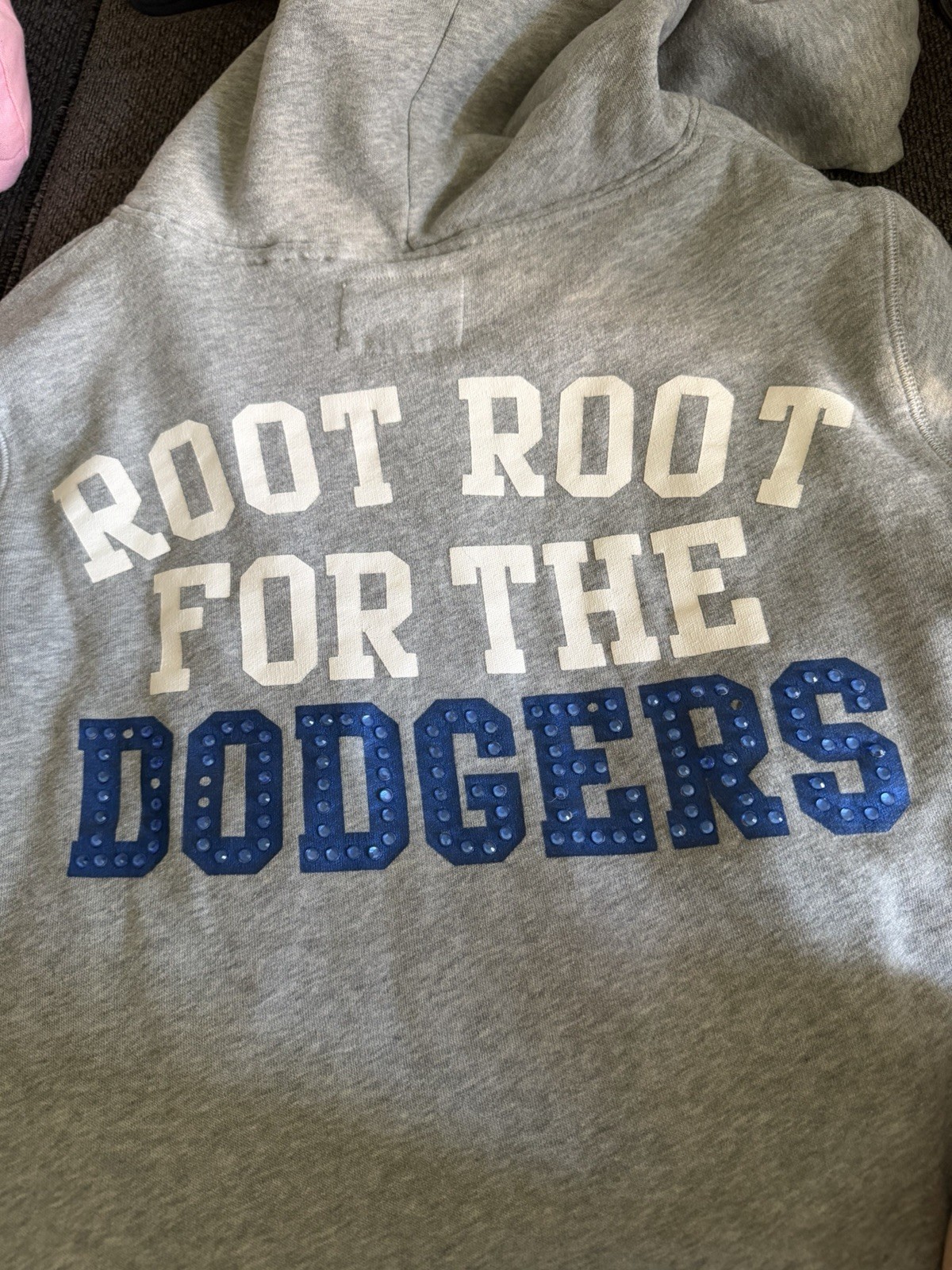 PINK Victoria’s Secret LA Dodgers Hoodie Bling Sequin MLB Gray Women’s L RARE image 3