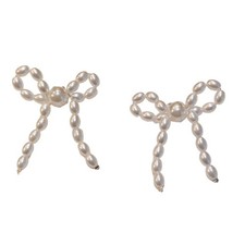 Pearl Bow Statement Studs Women Bridal Earrings, 2"