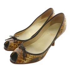 Rare Christian Louboutin Python Leather Open Toe Pumps Size EU34.5/US4.5