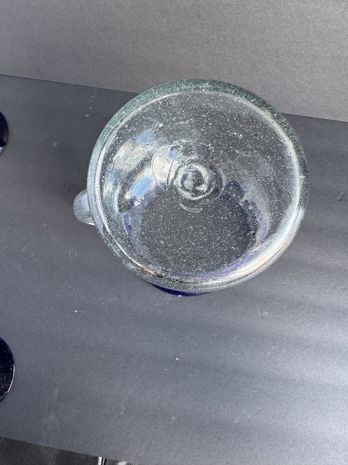 MEXICAN MARGARITA SET Hand-Blown Glass Cobalt Blue Rims. Pitcher/4 Glasses VGC