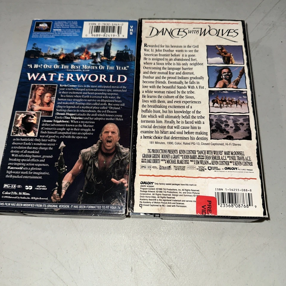 1990s Themed Set Of 2 VTG Kevin Costner Movies Dances With Wolves & Water World - Image 4 of 4