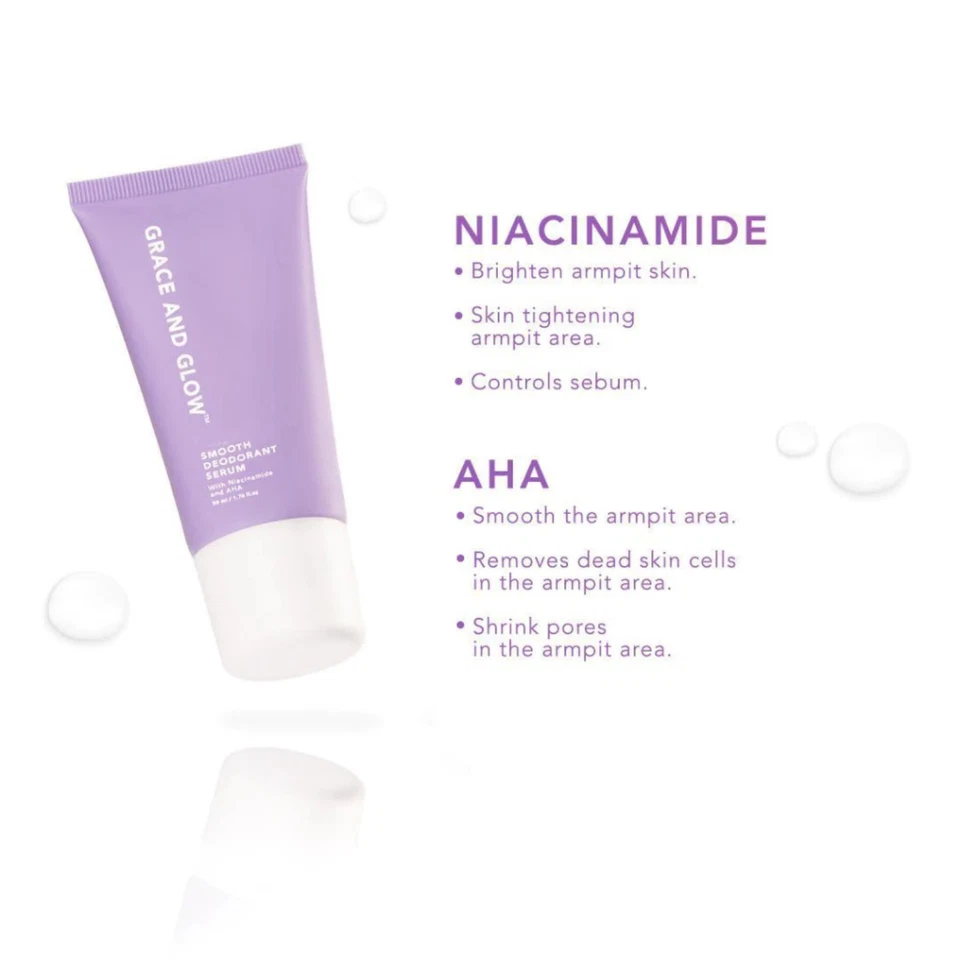 Suero desodorante suave Grace & Glow niacinamida AHA ilumina las axilas 50 ml Foto 2 de 4