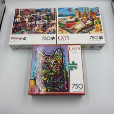 Set 3 Cat Dog Jigsaw Puzzles 750 pc each Cat Lady Dog Days