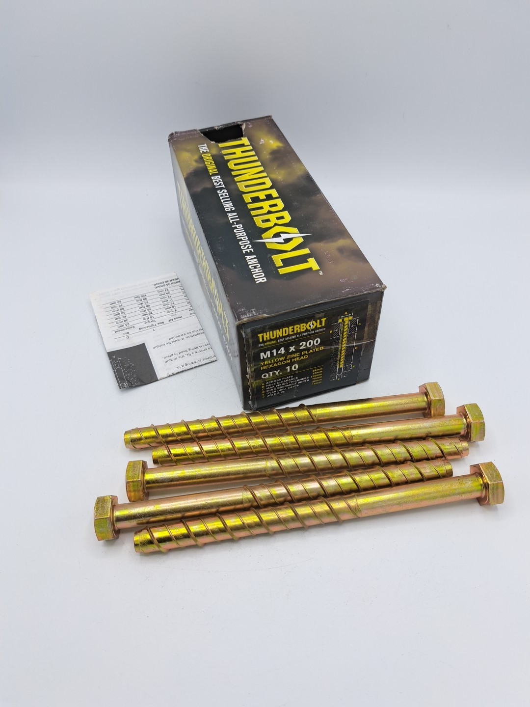 Thunderbolt 10 X M14 x 200mm HEX Head Anchor Bolt Masonry Concrete Brick
