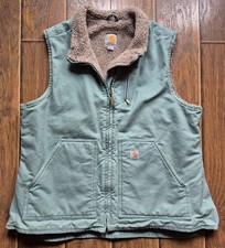 Carhartt Women's X-large Sherpa Lined Rare Mint Pastel Green Duck Canvas Vest 