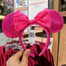 Disney Parks Hot Pink Glitter Sparkly Sequin Minnie Mouse Ears Headband Gifts