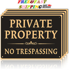 Large 4 Pack Private Property No Trespassing Sign, 10"X14", Elegant Black No T