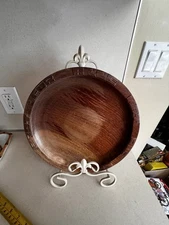 German Bread Plate Wood With German Language Words And Wheat Carvings Old Round