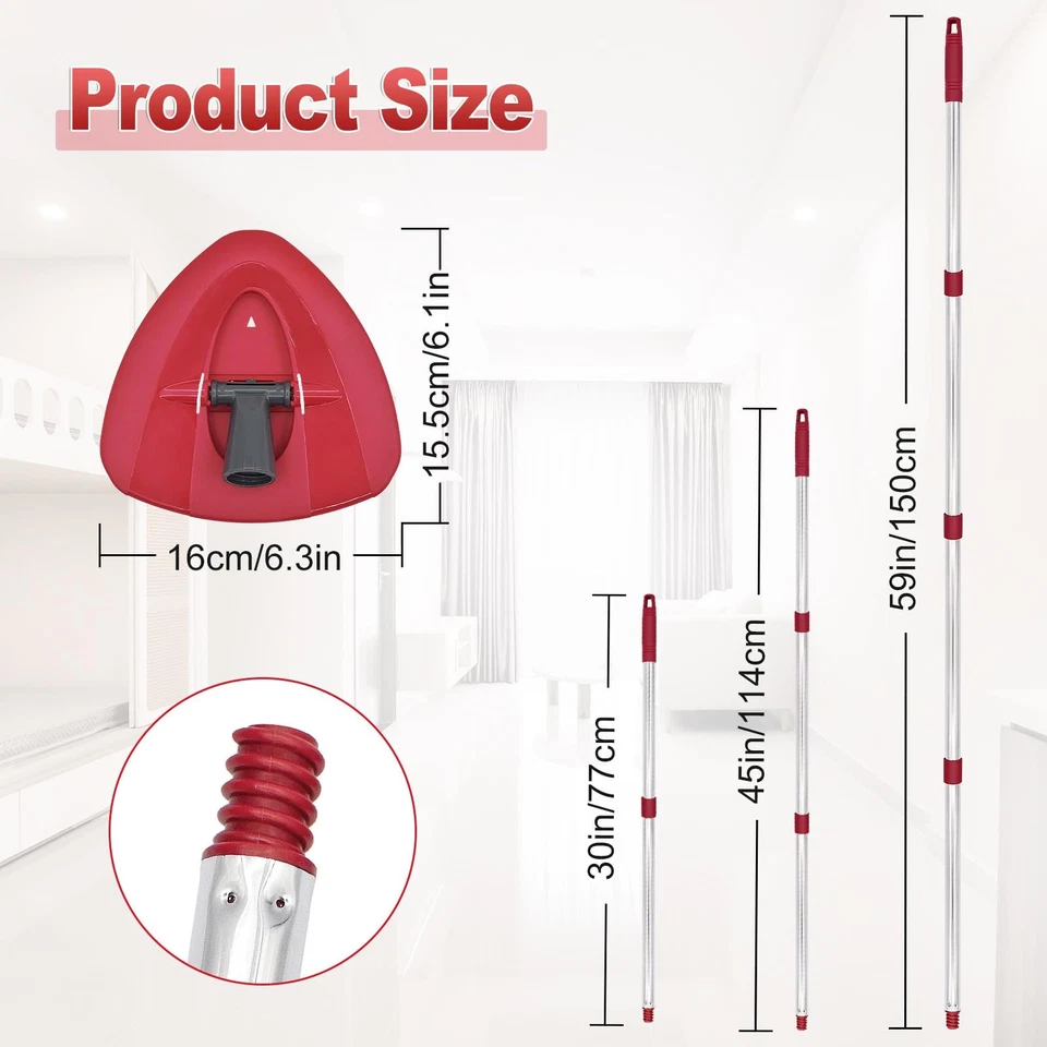 Mango de fregona de repuesto de cedro 30-58 pulgadas ajustable palo y base para fregona giratoria 4 segundos Foto 2 de 4