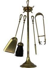 Vintage Brass Fireplace Companion Set Tools Shovel Tongs Brush Poker Stand PPWH