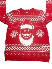 Holiday Times Red Smiley Face Santa Christmas Sweater Youth XXL 18