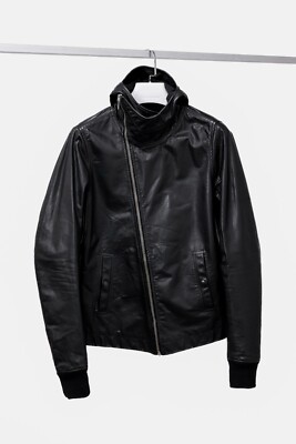 レザージャケット・コート RICK OWENS ZIPFRONT HOODED LEATHER JACKET Rick Owens Hooded Black Leather Jacket, Size M | eBay