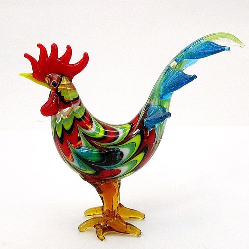 Rooster Figurine Colorful Hand Blown Glass Cock Small Statue Xmas New Year Gift - Picture 15 of 16