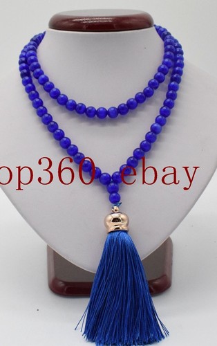 Tibet Buddhist 6/8/10mm Natural Blue Sapphire Gemstone 108 Prayer Beads Necklace - Picture 6 of 15