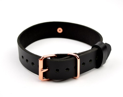 AURUM Deluxe Leather Padlocked Black & Rose Gold collar Col25RgPl - Picture 2 of 2