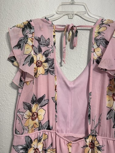 ROW A Dress Women's XL Floral Open Back V-Neck Flare Dusty Rose Tropical Summer - Picture 11 of 23