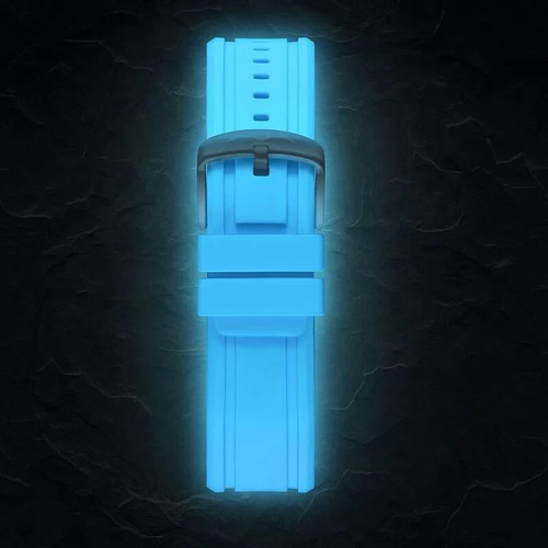 Leuchtendes Silikon Uhrenarmband leuchtet im Dunkeln silberne Schließe Größe 22 mm (blau)
