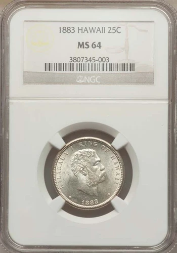 HAWAII KALAKAUA I 1883 QUARTER-DOLLAR / 25 CENTS UNCIRCULATED CERTIFIED NGC MS64