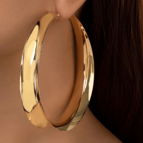 Big Gold Hoop Earrings Extra Large Gold Tone Wide Hoop Earrings Light Weight - Picture 1 of 4