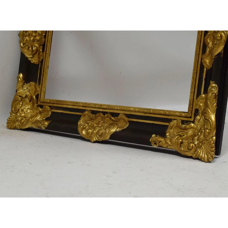 aprox. 1900-1920 Antiguo marco de madera con hoja de metal Interior: 16,1x12,2 pulgadas Foto 4 de 4