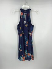 Express Womens Halter Neck Dress Floral Print Navy Blue Sleeveless Size 8 EUC