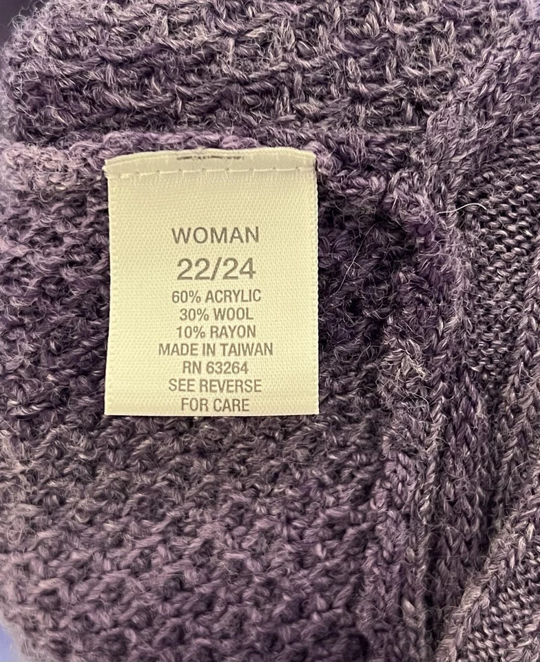 Poncho suéter tejido cuello capucha manga corta Dressbarn para mujer talla 22/24 púrpura Foto 4 de 4