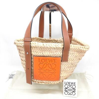 LOEWE BASKET SMALL かごバッグ Small Basket bag in palm leaf and calfskin Beige - LOEWE