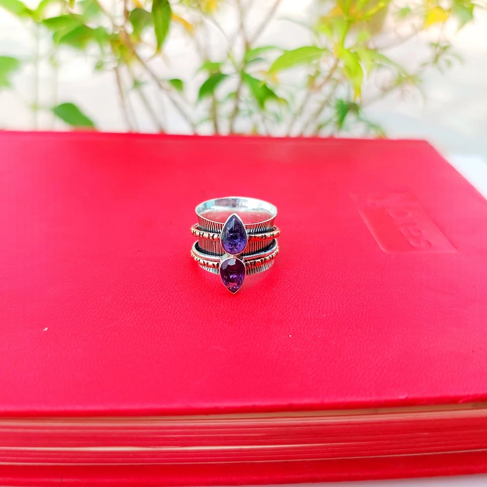 Purple Tanzanite Spinner Ring Solid 925 Sterling Silver Handmade Ring Jewelry - Image 3 of 4