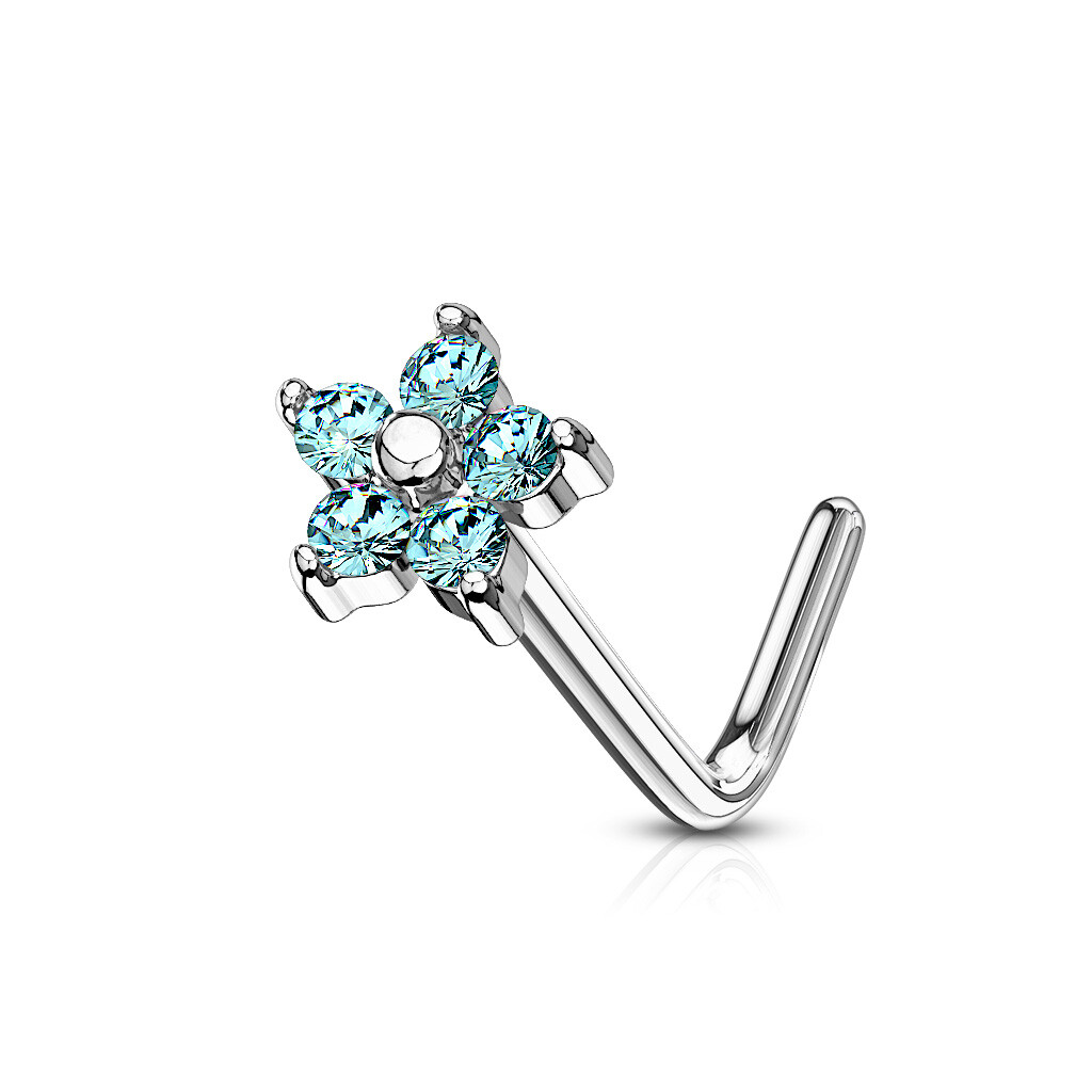 6-Piece CZ Gem Butterfly & Flower Nose Ring Set - 20g Steel L-Bend, Value Pack