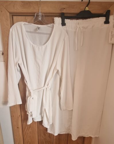 BNWT White wide leg trouser suit with oversized matching top size 12/14 - Picture 1 of 15