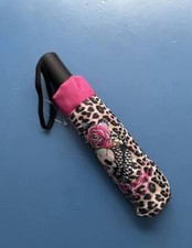 Ed Hardy Leopard Skull Rose Print Compact Umbrella , NEW