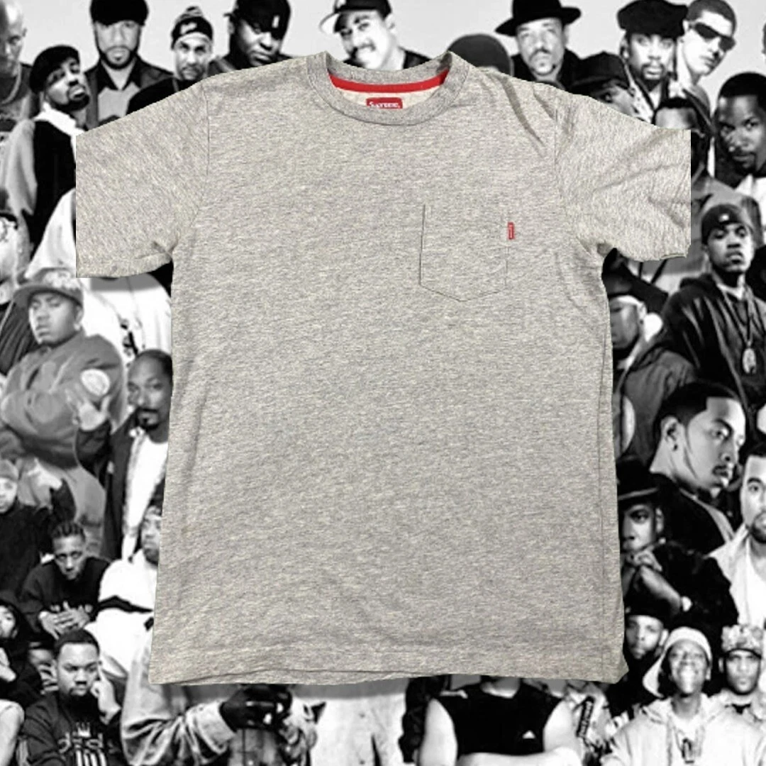 SUPREME HEAVYWEIGHT SHORT SLEEVE T SHIRT W/POCKET (Gray Color / Size Medium)