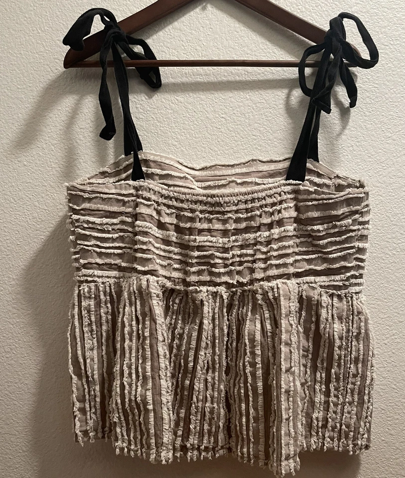 Anthropologie MAEVE Size L Cotton Chenille Tie Strap Summer Top EUC - Image 2 of 4