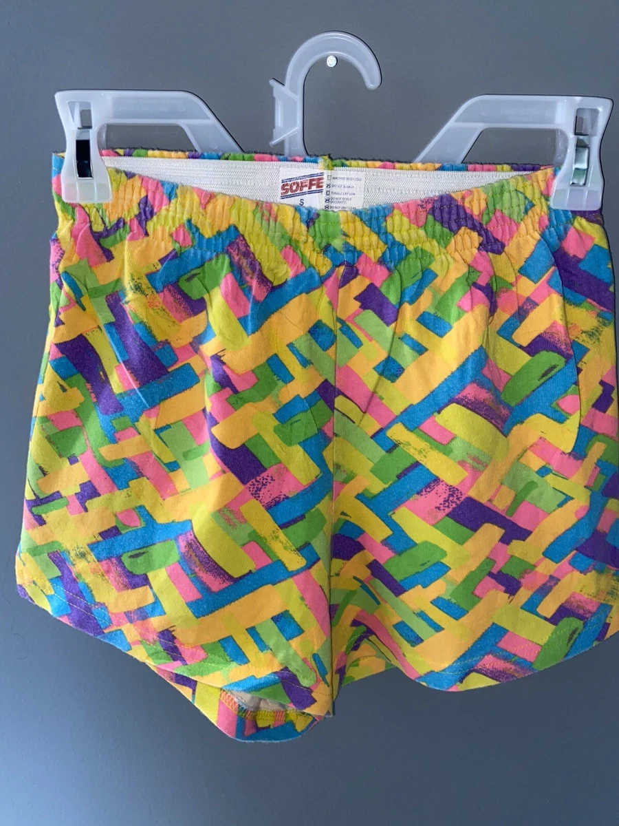 RARE Vintage 90s SOFFE Colorful Pattern Women's Athletic Running shorts  Size S