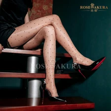 Polka Dot Oil Shiny Glossy Silky Sheer Open Crotch less Stockings Pantyhose 7370