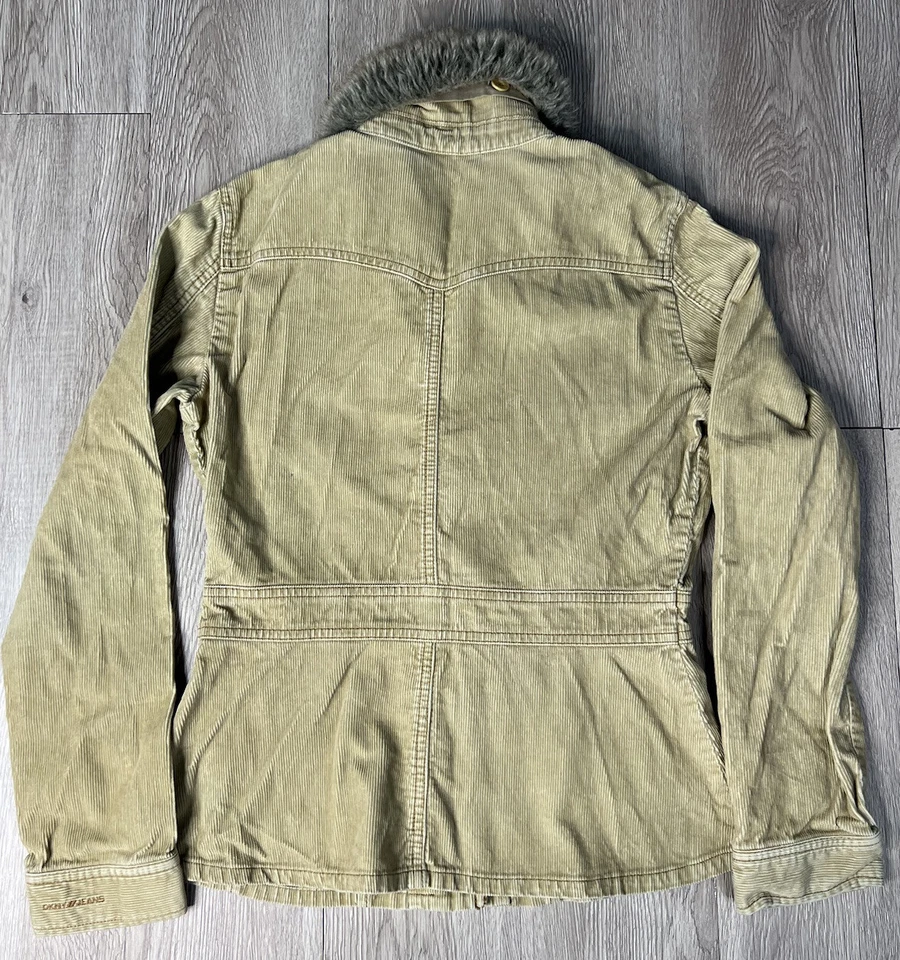 Chaqueta Blazer Y2K DKNY Para Mujer Tostada Pana con Cuello de Piel Desmontable Talla Grande Foto 2 de 4