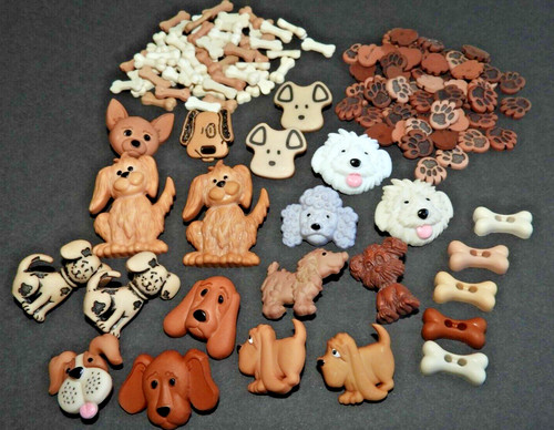 139 Dog Buttons & Embellishments Mixed Breeds Paw Prints Bones Dress It Up