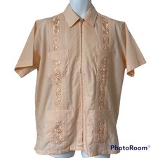 Genuine Haband Guayabera Shirt Men's Medium Peach 4 Pocket Full Front Zip