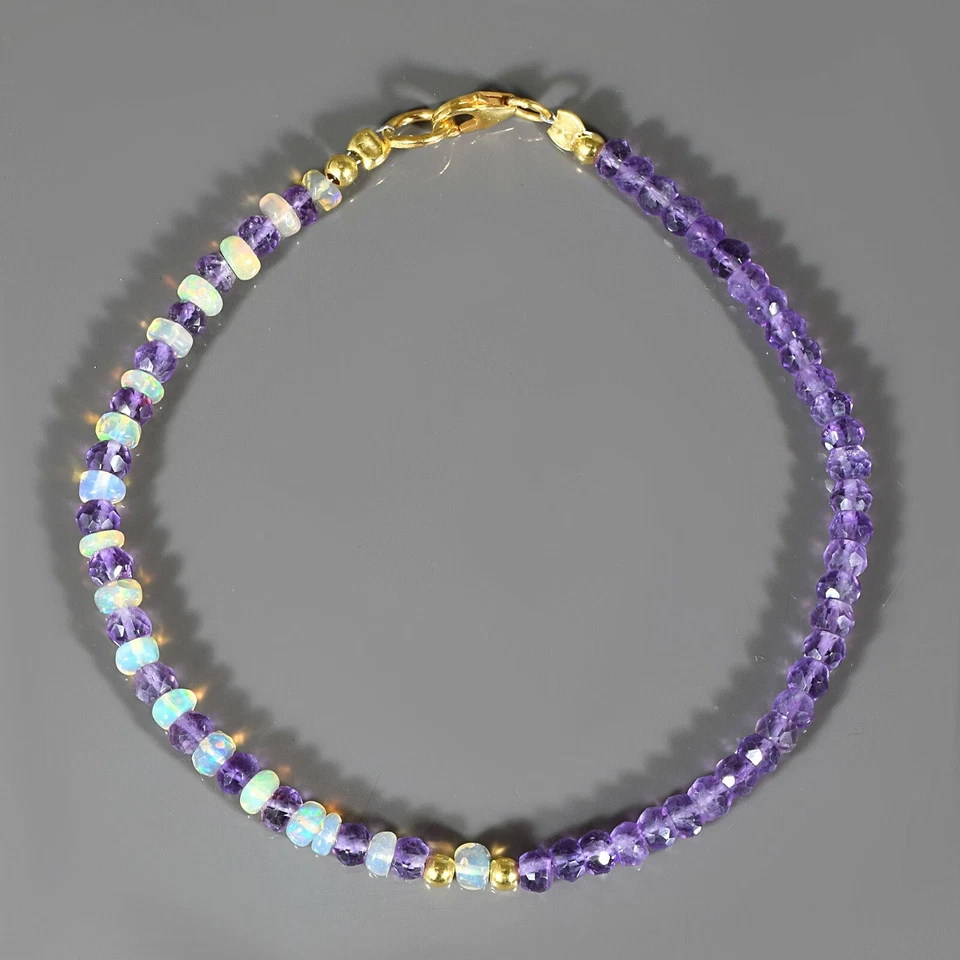 Fatto a Mano Naturale Gemma Etiope Opale di Fuoco & Amethyst Perline Guarire - Immagine 2 di 4