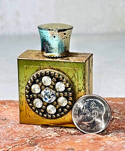 Crystal Embellished Gold Metal VINTAGE Perfume Bottle NICE - Picture 2 of 10